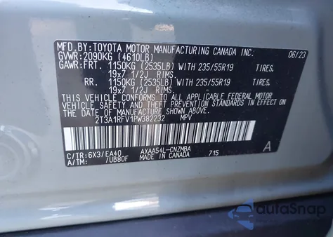 2023 Toyota Rav4 Xle Premium from USA, damaged, VIN 2T3A1RFV1PW382232